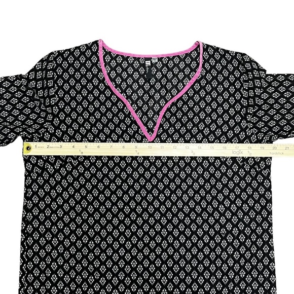 Kut from the Kloth Kwan V-Neck Tunic Shirt Blouse Small Black White Pink Light - Picture 6 of 12